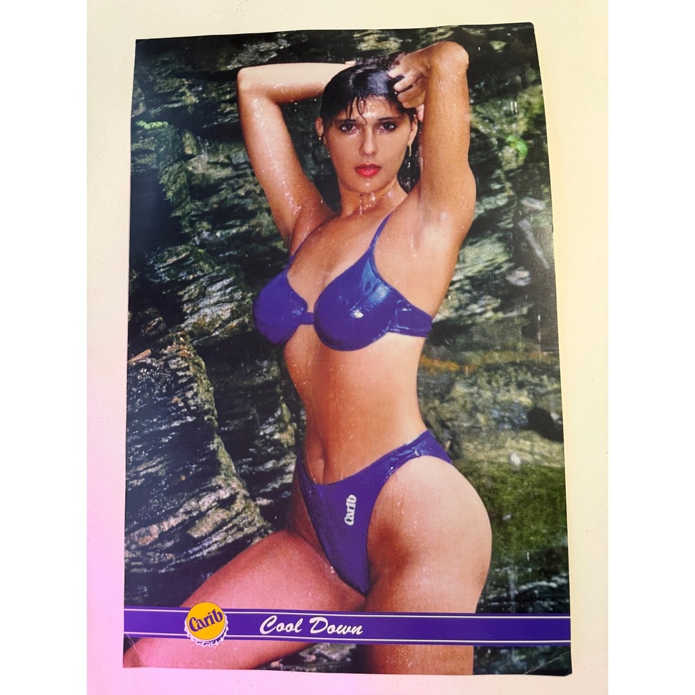 Vintage Carib Beer Cool Down Poster Unisex 22.5x15 Purple Excellent